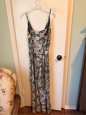 LOFT Black and White Paisley Jumpsuit